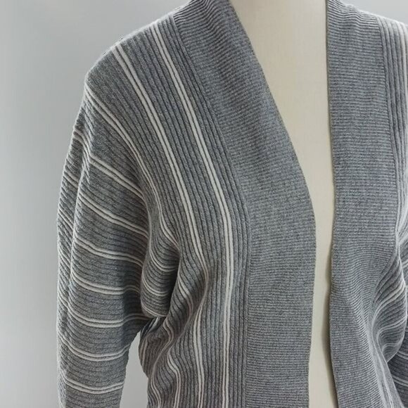 Express Cardigan Sweater Gray Striped Dolman Sleeve Ribbed Stretch Womens Size S - Picture 2 of 6